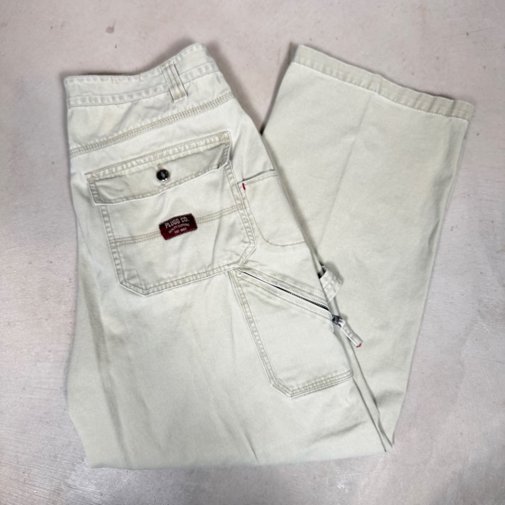 Plugg‎ Co Mens Carpenter Pants 32x30 Tan Khaki Wide Leg Workwear Cotton Vintage